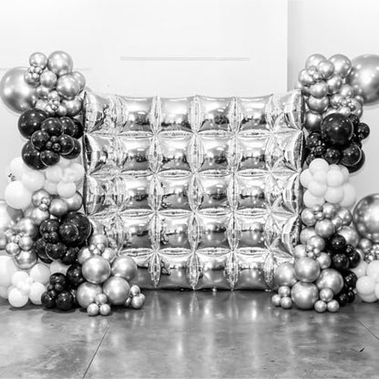 Silver Square Foil Balloon Wall,25Pcs Silver Balloons Backdrop Helium Balloon Tunnel Arch Garland Kit for Birthday Bridal Anniversary Baby Shower Party Decorations - style: Silver