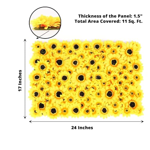 Efavormart 4 Pack Artificial Sunflower Wall Panels - 11 Sq. Ft. UV Protected 3D Sunflower Backdrop Mat, Faux Floral Hedge for Indoor/Outdoor Garden Decor & Summer Event Photography - color: Yellow