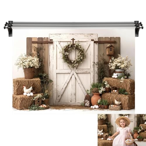 Kate 10x6.5ft/3x2m Easter Backdrop for Photography Barn Wooden Door Eggs Photoshoot Background Photo Video Studio Props - size: 10x6.5ft