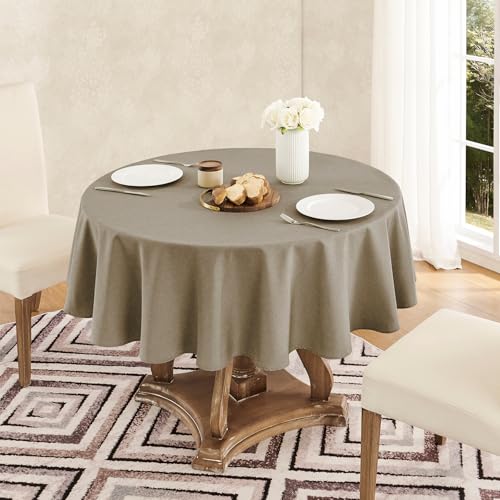 Veblandy Tablecloth Linen Textured Waterproof & Stain Resistant Table Cloth Wrinkle Free Decorative Fabric Farmhouse Table Cover for Dining/Party/Buffet/Wedding, 60 x 60 Inch, Mocha - color: Mocha, size: 60" (Round)