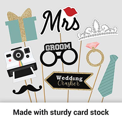 Fully Assembled Wedding Photo Booth Props - Set of 40 - Gold, Pink, Teal, & Silver Selfie Signs - Wedding Party Supplies & Decorations - Cute Designs with Real Glitter - Did We Mention No DIY - size: 40 Pieces