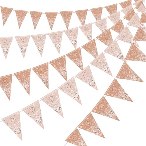 5 Pack Western Cowboy Party Decorations Bandana Pennant Banner Rodeo Party Decorations Banner Wild West Party Decor for Western Cowboy Themed Yee Haw Country Party Supplies - color: White and Brown