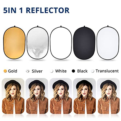 Photography Light Reflector with Clip 5 in 1 Portable 60x90cm/24x35inch Oval Collapsible Multi Disc Photography Studio Photo Camera Lighting Reflector Diffuser - size: open size:60x90cm/24x35inch