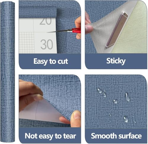 Blue Wallpaper Grasscloth Peel and Stick Wallpaper 17.7inch x 393.7inch Textured Wall Paper Stick and Peel Blue Contact Paper Grasscloth Faux Linen Removable Navy Waterproof Self Adhesive Vinyl - color: Blue, size: 17.7" x 393.7"