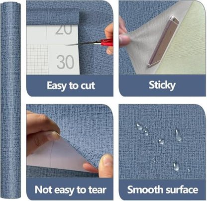 Blue Wallpaper Grasscloth Peel and Stick Wallpaper 17.7inch x 393.7inch Textured Wall Paper Stick and Peel Blue Contact Paper Grasscloth Faux Linen Removable Navy Waterproof Self Adhesive Vinyl - color: Blue, size: 17.7" x 393.7"