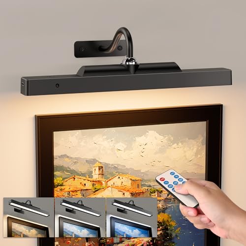 Picture Light for Wall, 12" Rechargeable Wireless Battery Operated Painting Lighting, Dimmable LED with Remote 3CCT for Wall Art Gallery Display (Black) - color: Black, size: 12IN-1pack