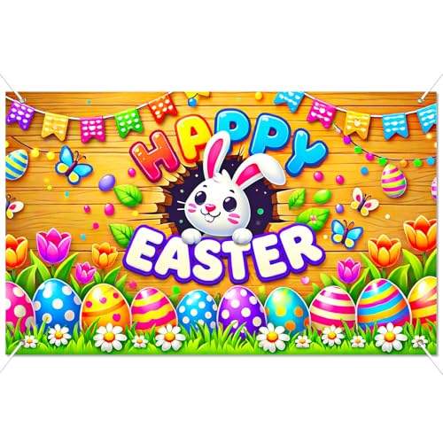 BlissYard Happy Easter Party Backdrop Banner Bunny Backdrop 71x43 Inch Spring Easter Cute Rabbit Colorful Eggs Floral Background Photography Baby Shower Party Photo Booth Props - color: Easter Bunny#6
