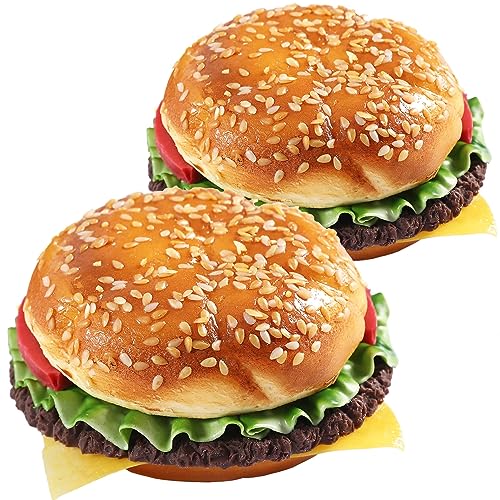 Joeabor Artificial Hamburger Round 2 Pack Realistic Fake Food for Display Faux Burger for Decoration Fake Food Props - color: 2 Round Hamburgers