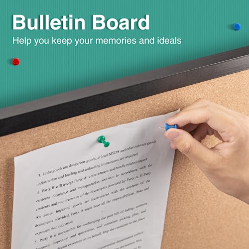 OWLKELA 24'' x 36'' Cork Board Bulletin Board, Black Framed Corkboard, Black Oak Frame Corkboard, Vision Board and Decorative Hanging Pin Board - size: 24" x 36"