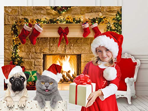 8x6ft Christmas Photography Backdrops Child Christmas Fireplace Decoration Background for Photo Studio (11209) - size: 8x6FT