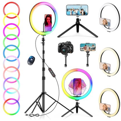 12" Selfie Ring Light with 73" Extendable Tripod Stand: PEYOU Desk Selfie Lights 38 Color Modes, Upgrade 3 in 1 Dimmable Adjustable Speed Ring Light for Makeup/TIK Tok/YouTube