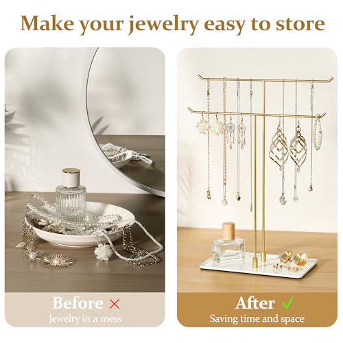 bussdis Necklace Stand Aesthetic Necklace Holder: Metal Necklace Organizer for Home Decor, Gold - color: Gold, size: 14.5" Height
