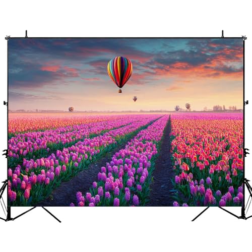 5x7ft Photography Backdrop Balloon Field Blooming Hyacinth Flowers Colorful Spring Sunrise Photo Backdrop Photography Background for Photoshoot Portrait Video Party Photo Studio Prop Booth - color: Color3