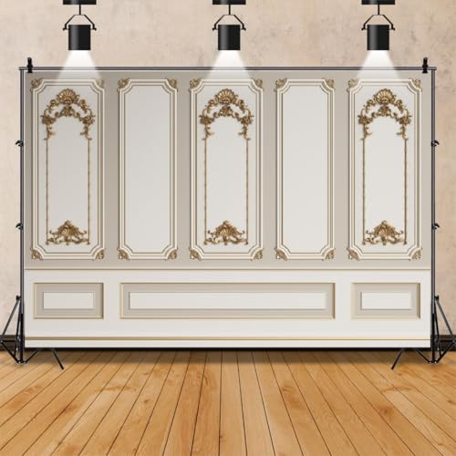Yeele 5x4ft Vintage Room Inside Backdrop White Golden Baroque Empty Room Interior European Frame Artistic Reliefs Wall Photography Background for Wedding Birthday Baby Shower Photo Shoot Props - color: White, size: 5x4ft