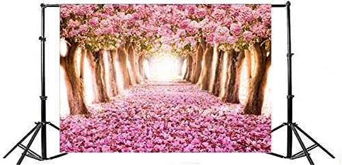 AOFOTO 7x5ft Spring Cherry Blossom Backdrop Sweet Pink Flowers Tree Floral Petal Boulevard Photography Background Baby Shower Photo Studio Props Girl Infant Adult Artistic Portrait Vinyl Wallpaper - size: 7x5ft