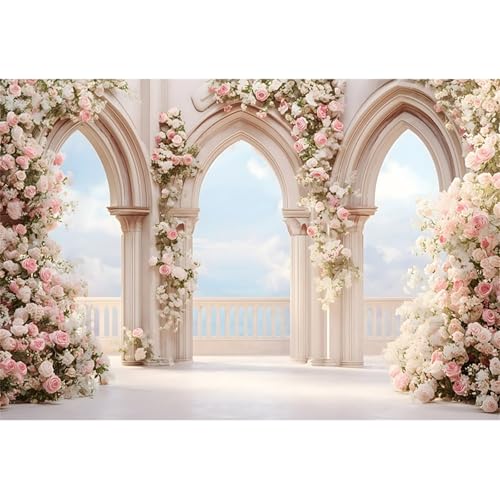 Wedding Backdrops 7x5ft Arch Floral Door Fantasy Pink White Flower Photography Background Mr Mrs Engagement Fairytale Birthday Banner Wedding Reception Princess Bride Portrait Photo Booth - color: pink and white, size: 7x5ft