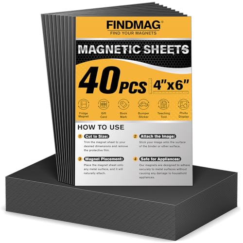 FINDMAG Magnetic Adhesive Sheets, 40PCS Magnetic Tape, Flexible Magnet with Adhesive Backing, Magnet Sheet Stickers for Crafts, Board, Photos, 4" x 6" - size: 4" x 6", style: 40p