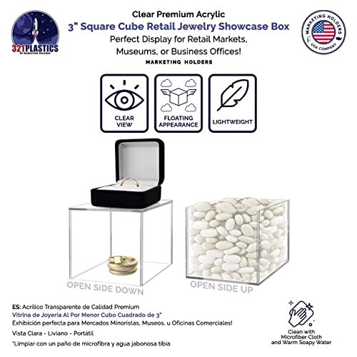 2 Pack 3" Acrylic Display Riser Box No Lid Clear Square Retail Product Riser One Open Side Merchandise Storage Cubby for Expos and Tradeshows No Assembly by Marketing Holders - size: 3"w x 3"h