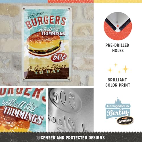Nostalgic-Art Retro tin sign, 7.9" x 11.8", USA Diner Delicious Burger – Gift idea for diner fans, made of metal, vintage design