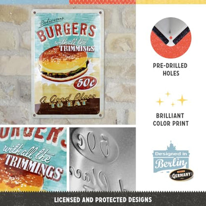 Nostalgic-Art Retro tin sign, 7.9" x 11.8", USA Diner Delicious Burger – Gift idea for diner fans, made of metal, vintage design