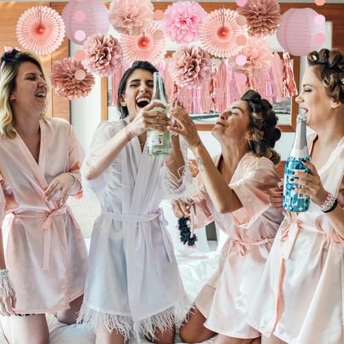 Pink Bachelorette Party Decorations Rose Gold Bride to Be Light Pink Rose Gold Bridal Shower Decorations Dusty Rose Pom Poms Peach Fans Lanterns with Tassel Garland Bride to Be Banner for Wedding
