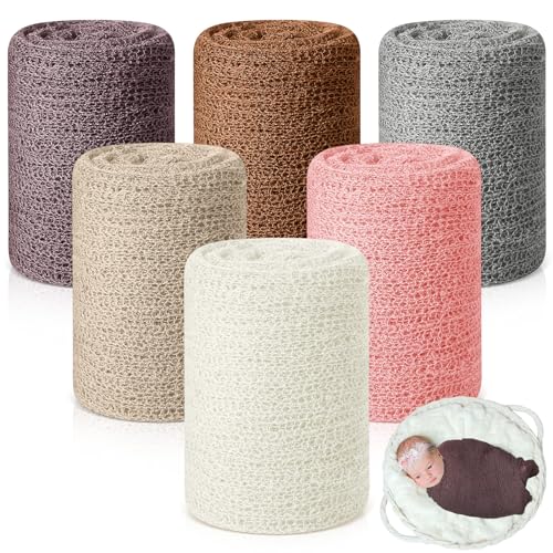 Tudomro 6 Pcs 15.8 x 59'' Newborn Baby Stretch Wraps Set 6 Colors Baby Photography Props Unisex Newborn Long Ripple Wrap Photo Blanket for Girl Boy Christmas DIY Photography(Fresh Color) - color: Fresh Color