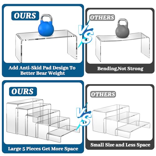 Large Acrylic Risers 7" L~9" L Riser Display Shelf Cupcake Stand Display Cabinet Clear Rectangular Display Stands Set (10, 5 Sizes) - size: 5 Sizes