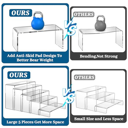 Large Acrylic Risers 7" L~9" L Riser Display Shelf Cupcake Stand Display Cabinet Clear Rectangular Display Stands Set (10, 5 Sizes) - size: 5 Sizes