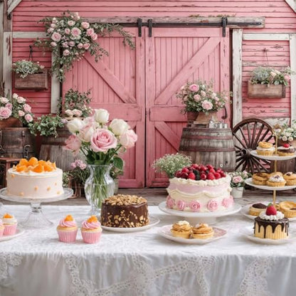 5x4ft Country Wedding Pink Photography Backdrop Rustic Wooden Barn Door Photography Backdrop Farmhouse Flower Western Girl Birthday Baby Shower Wedding Bridal Party Banner Photo Booth Props Background - color: Multi7, size: 5X4FT