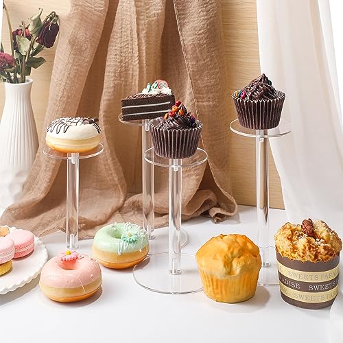 Soaoo 4 Pcs Round Acrylic Display Stands Small Clear Display Risers Plastic Clear Acrylic Pedestal Set for Hat Jewelry Watch Plant Cake (4 Size) - size: 4 Size