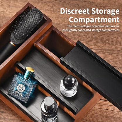 Perfume Stand Organizer for Men, 3 Tier Perfume Display Shelf with Velvet Lining Drawer and Hidden Compartment (Walnut Black - 1 Drawer) - style: 1 drawer - BlackWalnut