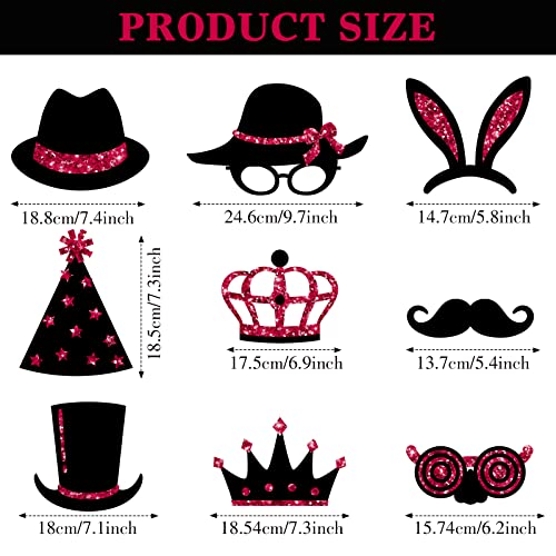 Zonon 24 Pcs Funny Photo Booth Props Class of 2026 Graduation Birthday Wedding Family Class Reunion Prom Disco Party Celebration Decoration Supplies Mix of Hats, Lipstick, Tie(Burgundy and Black) - color: Burgundy and Black