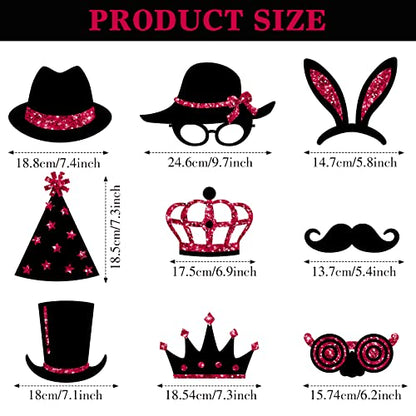 Zonon 24 Pcs Funny Photo Booth Props Class of 2026 Graduation Birthday Wedding Family Class Reunion Prom Disco Party Celebration Decoration Supplies Mix of Hats, Lipstick, Tie(Burgundy and Black) - color: Burgundy and Black