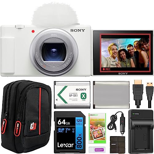 Sony ZV-1 II Vlog Camera with 4K Video & 20.1MP for Content Creators and Vloggers White ZV-1M2/W Bundle with Deco Gear Case + Extra Battery + 64GB Memory Card + HDMI Micro Cable + Accessories Kit - color: White, style: w/ Extra Battery Kit