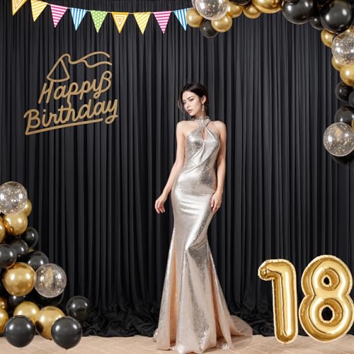 10x10ft Black Backdrop Curtain for Wedding Parties Wrinkle Free Fabric Black Drapes Backdrop Decoration for Baby Shower Birthday Photography Decoration 2 Panels, 5ft x 10ft - color: Black, size: 5ft x 10ft x 2 panels