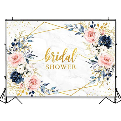 Avezano Blush and Navy Bridal Shower Backdrop Bride to Be Party Engagement Photography Background Marble Blue and Pink Floral Geometric Wedding Bridal Shower Decorations Photoshoot Backdrops (7x5ft) - size: 7x5ft