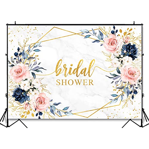 Avezano Blush and Navy Bridal Shower Backdrop Bride to Be Party Engagement Photography Background Marble Blue and Pink Floral Geometric Wedding Bridal Shower Decorations Photoshoot Backdrops (8x6ft) - size: 8x6ft