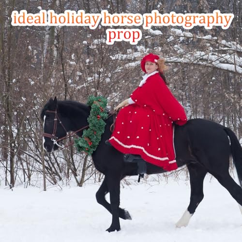 Dingion Christmas Wreath Horse Christmas Horses Neck Garland 16.9 Inches Artificial Outdoor Garland Horse Costume Rustic Farmhouse Decor for Xmas Holiday Party Parades Supplies(Green Wreath Style) - style: Green Wreath Style