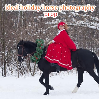 Dingion Christmas Wreath Horse Christmas Horses Neck Garland 16.9 Inches Artificial Outdoor Garland Horse Costume Rustic Farmhouse Decor for Xmas Holiday Party Parades Supplies(Green Wreath Style) - style: Green Wreath Style