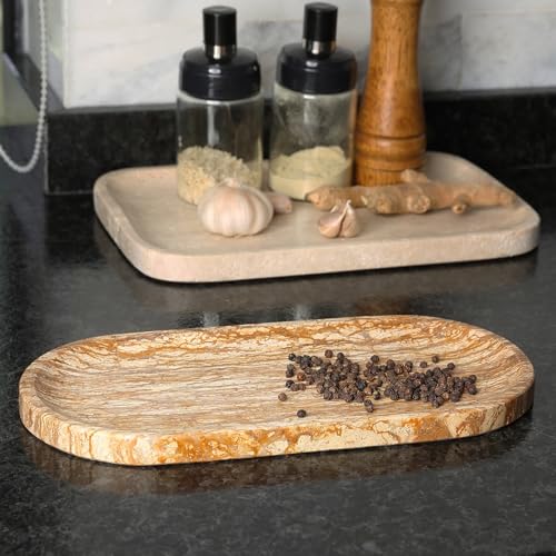 Koville Turkish Natural Marble Tray, 12"x6" Vanity Decorative Tray for Countertop Organizer, Catchall Tray for Perfume, Candles, Jewelry Dish - color: Walnut Travertine, size: 12" x 6" x 0.8"
