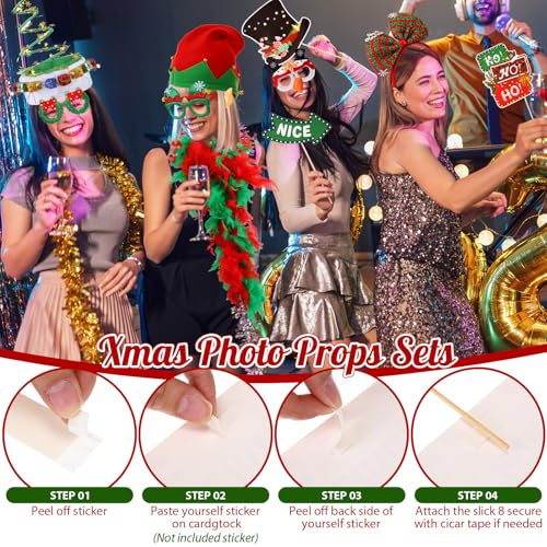 Zubebe 55 Pcs Christmas Photo Booth Props DIY Kit Selfie Props Accessories Christmas Hats Headband Glasses Scarves Paper Photo Booth Xmas Theme Photography Backdrop Decor Xmas Party Supplies