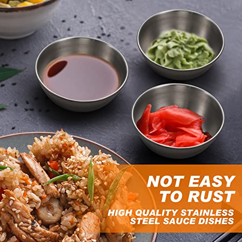 Tanlade 50 Pcs Metal Sauce Bowls 3.2 Inch Round Stainless Steel Seasoning Dishes Cups Mini Saucers Plates Small Sushi Dipping Bowls for Prep Ramekins Kitchen Party Supplies(Silver) - color: Silver