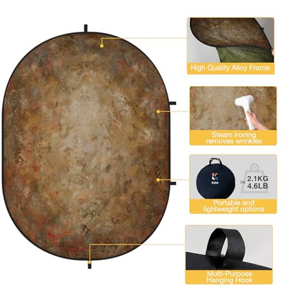 Kate 5x6.5ft(1.5x2m) Collapsible Backdrop Brown Green Texture Pop up Reversible Portrait Photography Backgrounds for Video Meetings