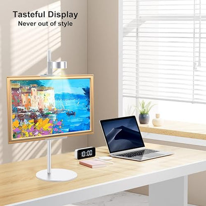 Adjustable Desktop Photo Frame Stand with Magnetic Wall Painting Light, Holds Picture Frames up to 30 Inch,with Rechargeable Battery,Metal Vertical Stand with 3 Color Temperature & 13RGB Poster Lights, for Displaying Picture Frames, Artworks (1, Silver, 3