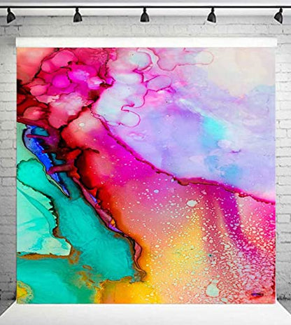 Colorful Watercolor Painting Backdrop Art Paint Photo Backdrop Vinyl 5x5ft Pink Green Purple Marble Texure Photography Backdrop Paint Event Party Backdrop Photo Studio Props BJLSPH1709 - size: 5x5ft