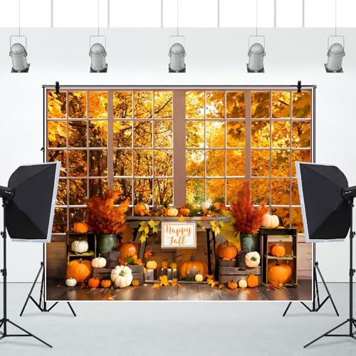 Fall Thanksgiving Backdrop for Photography 10x8ft Autumn Forest Window Pumpkin Harvest Maple Leaves Photo Backdrop Thanksgiving Friendsgiving Party Decor Kids Adult Portrait Photo Booth Props