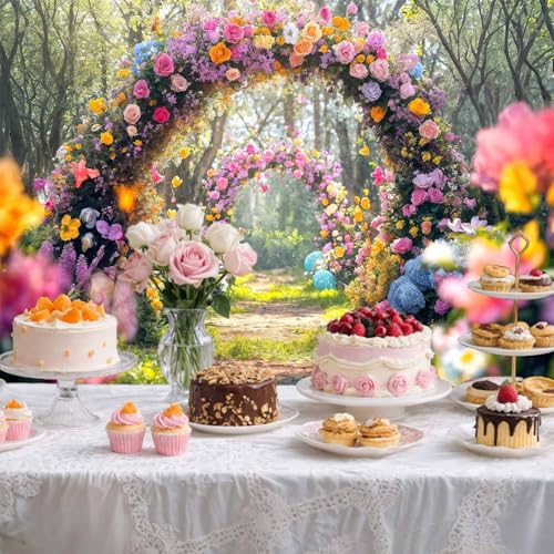 7X5FT Spring Flower Photography Backdrop Enchanted Forest Floral Arch Party Background Girl Tea Party Decorations Magic Fairy Tale Wonderland Banner Garden Birthday Baby Shower Photo Booth Props - color: Colorful, size: 7X5FT
