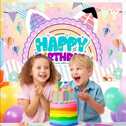 5x3ft Cute Cartoon Cat Theme Backdrop Cartoon Photography Background Kids Boys Girls Birthday Party Decorations Photo Booth Banner Props - color: Purple-Cat