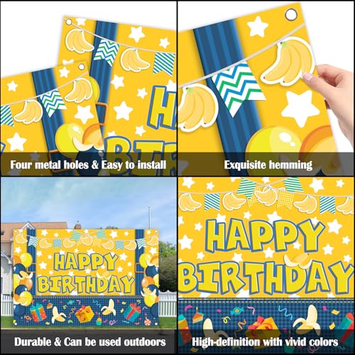5x3ft Yellow Cowboy Cartoon Theme Backdrop Cartoon Banana Photography Background Kids Boys Girls Birthday Party Decorations Photo Booth Banner Props - color: Yellow-Bro