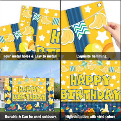 5x3ft Yellow Cowboy Cartoon Theme Backdrop Cartoon Banana Photography Background Kids Boys Girls Birthday Party Decorations Photo Booth Banner Props - color: Yellow-Bro